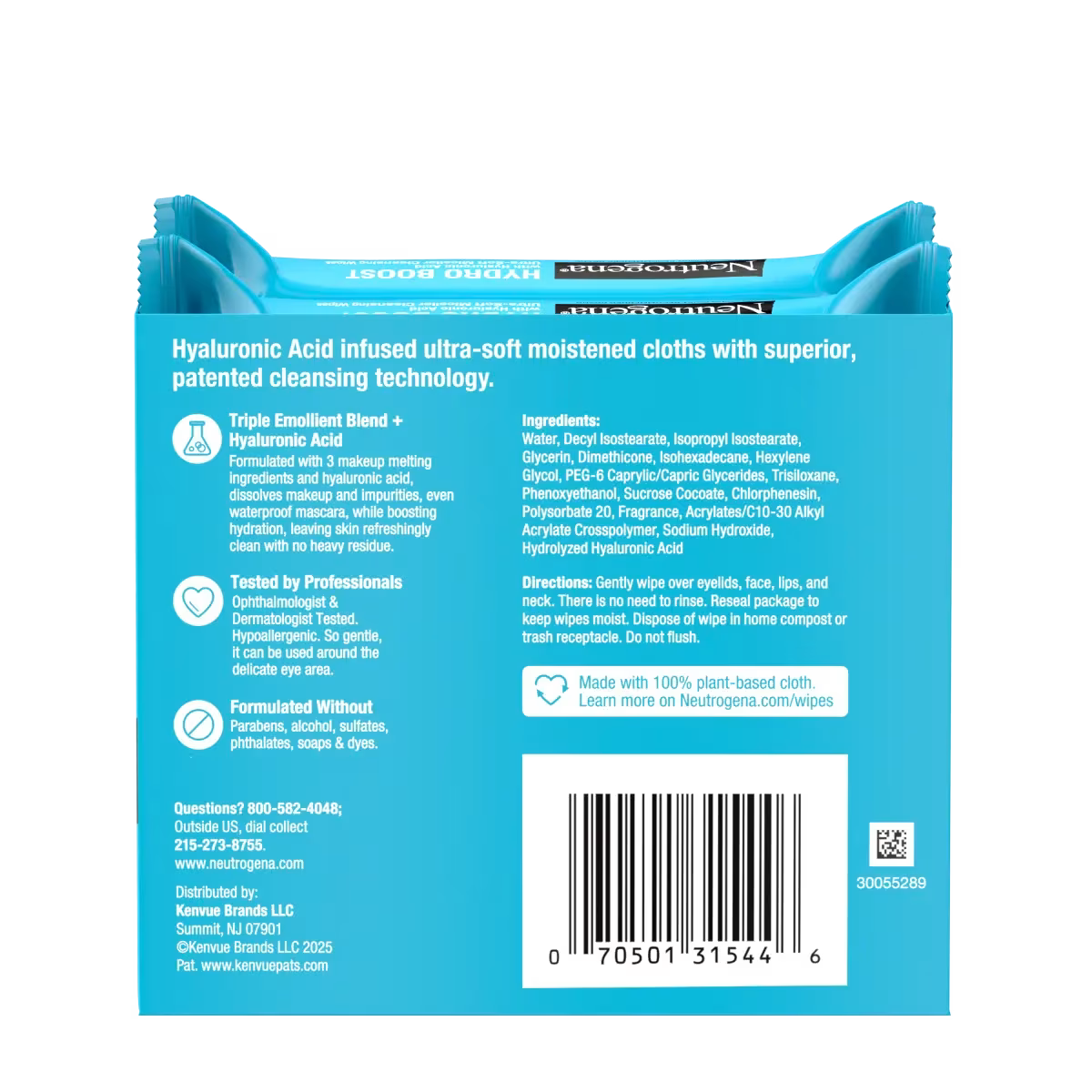 Neutrogena® Hydro Boost Makeup Remover Ultra-Soft Micellar Cleansing Wipes. 25 Count, Twin Pack - US 2018