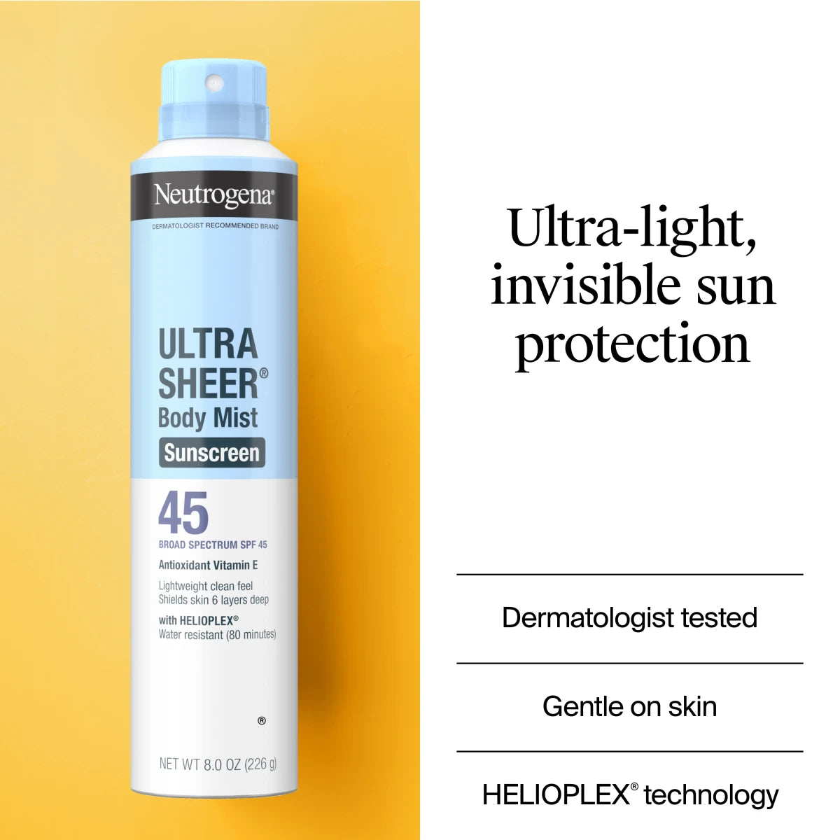 Neutrogena® Ultra Sheer Body Mist Sunscreen Spray Broad Spectrum SPF 45, 8 Oz - US 8412